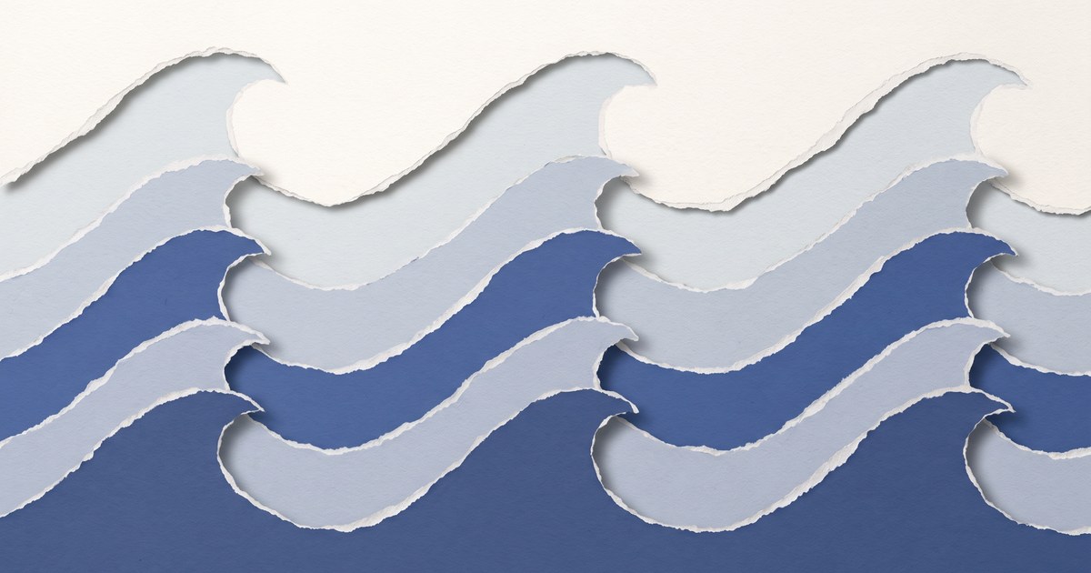 Papierschnitt-Illustration: wenige sehr breite, langsame und tiefe Wellen aus geschichtetem Papier — Sinnbild für die Delta-Wellen im Tiefschlaf