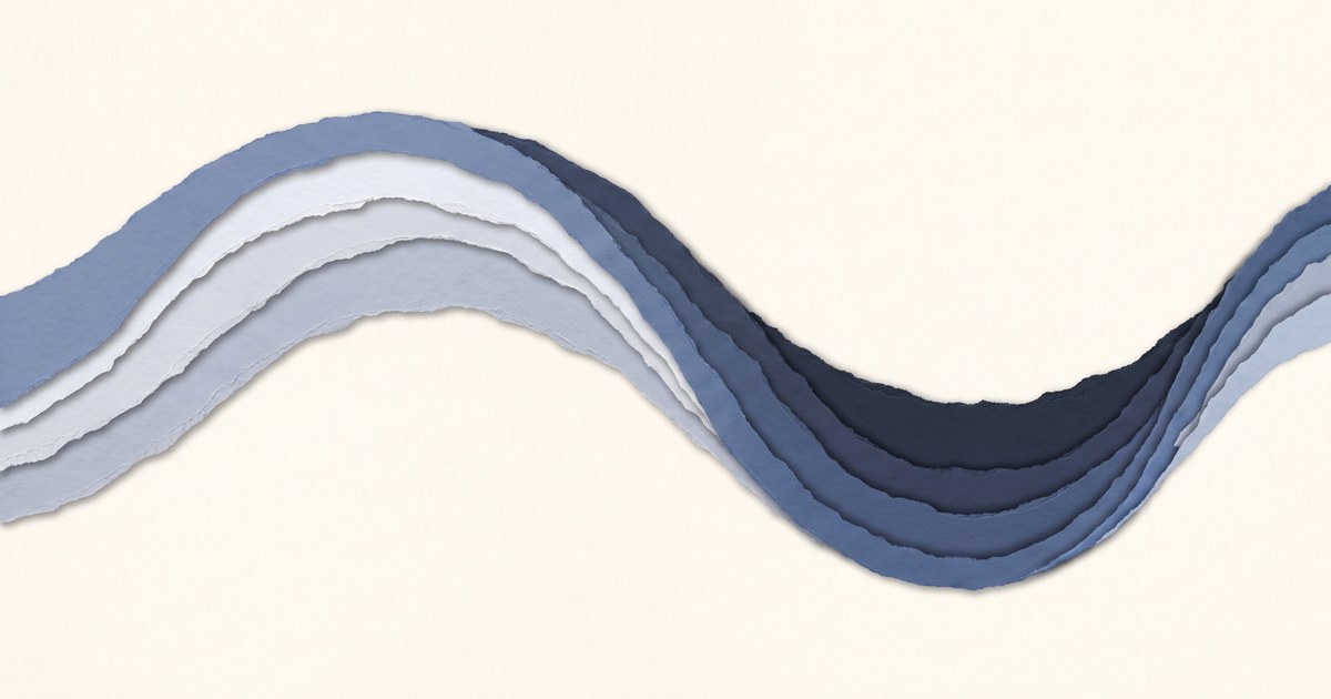 Papierschnitt in Blautönen: eine durchgehende Welle mit hellem Kamm am Tag, tiefem dunklem Tal in der Nacht und beginnendem Wiederanstieg am rechten Rand.