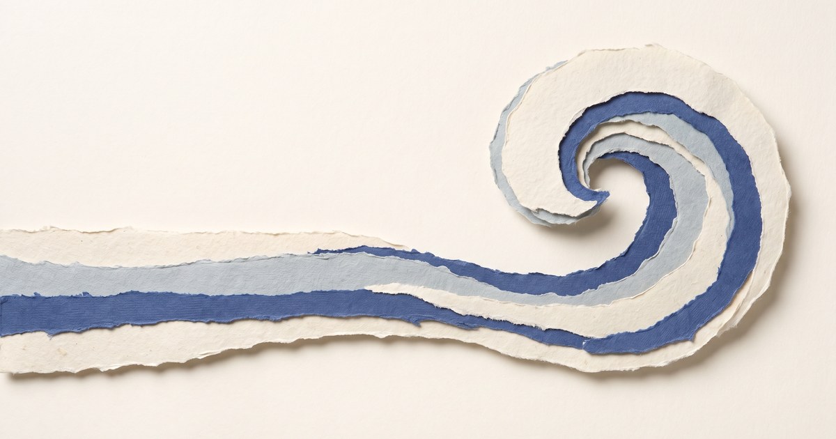 Papierschnitt-Illustration: eine lange flache Strecke, deren Welle erst weit rechts ihren Höhepunkt erreicht — der späte Rhythmus des Eulen-Typs